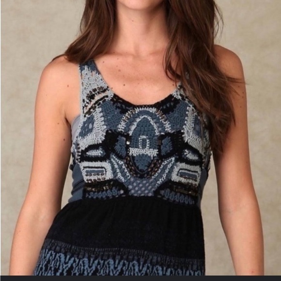 Free People Dresses & Skirts - FREE PEOPLE Shades of Blue Crochet Hand Beaded Knit
Mini  skater Dress xs
